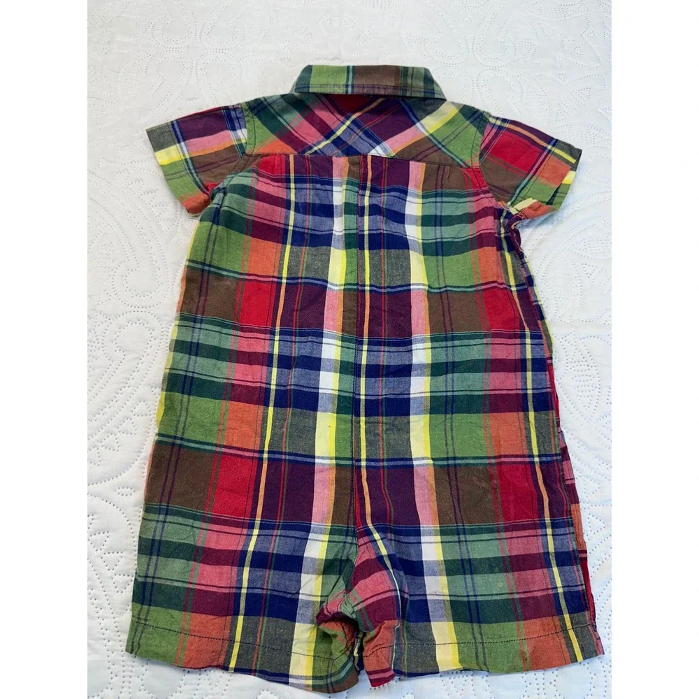 Ralph Lauren Baby Boys 12M Multi Color Plaid Short Sleeve Romper Pony Logo
